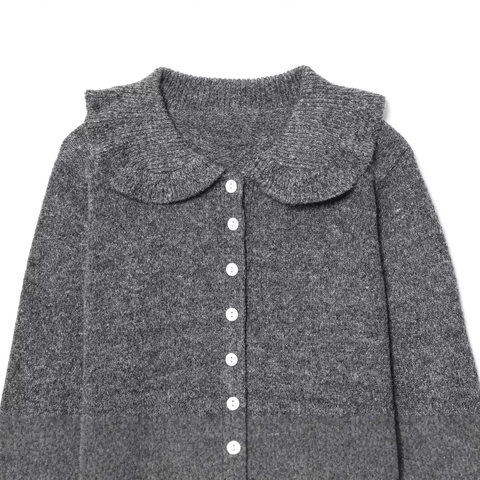 Dames Casual Gebreid Vest Peter Pan Kraag Lange Mouw Ruffle Manchetten Contrast Knoppen Effen Grijs Sweater Top