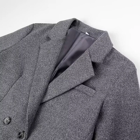 Dames Elegante Lange Wollen Jas Double-breasted Inkeping Revers Losse Pasvorm Effen Grijs Winter Warme Overjas Voor Kantoor