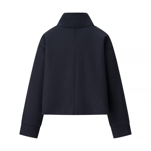 Damen Casual Stehkragen Einfarbig Wollmantel Langarm Locker Knöpfe Jacke Oberbekleidung Für Herbst Winter Top