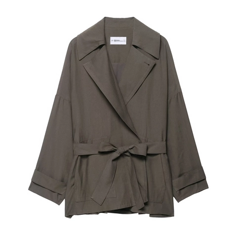 Gabardina Vintage Elegante para Mujer Color Sólido Con Cinturón Ajuste Suelto Manga Larga Cuello de Solapa Cortavientos Media