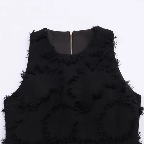 Elegante Top Péplum Sin Mangas con Detalles Deshilachados Cuello Redondo Corte Ajustado Cremallera Trasera Color Sólido Top de Fiesta Mujer