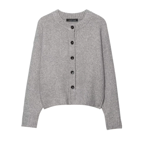 Cardigan en Maille pour Femmes Décontracté Gris Uni Col Rond Manches Longues Doux avec Boutons Pull Top