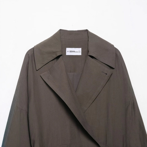 Gabardina Vintage Elegante para Mujer Color Sólido Con Cinturón Ajuste Suelto Manga Larga Cuello de Solapa Cortavientos Media