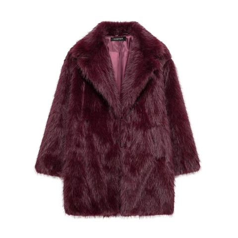 Women's Luxury Faux Fur Coat Long Sleeve Lapel Mid-Length Warm Winter Jacket Elegant Solid Color Shaggy Outerwear