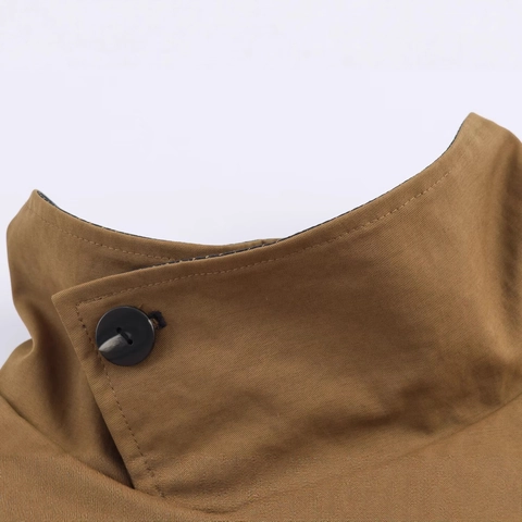 Gabardina Reversible Casual para Mujer Cuadros Color Sólido Cuello Alto Manga Raglán Chaqueta Cortavientos Corta