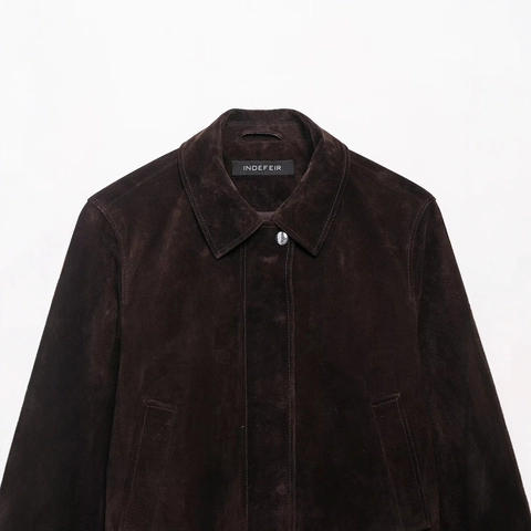 Women's Casual Faux Suede Jacket Dark Brown Lapel Long Sleeve Short Coat Elegant Solid Color Fall Outerwear For Women
