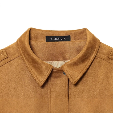 Chaqueta Bomber Utilitaria de Antelina para Mujer Vintage Solapa Cargo Con Bolsillos de Solapa Charreteras Dobladillo Elástico