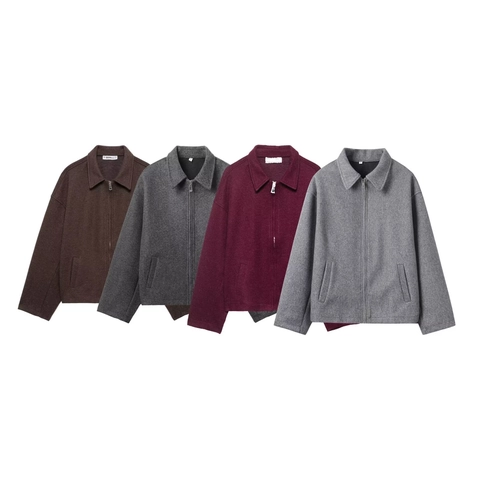 Giacca da Donna Casual Larga Effetto Lana Revers Cerniera Tinta Unita Manica Lunga Cappotto Con Tasche Autunno Inverno Capispalla