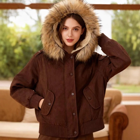 Giacca Bomber Corta da Donna Con Cappuccio e Collo in Pelliccia Sintetica Cappotto Invernale Imbottito Capispalla Regolare per il Caldo Quotidiano