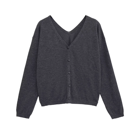 Damen V-Ausschnitt Strickjacke Pullover Einfarbig Einreihig Reguläre Passform Langarm Polyester Lässige Strickwaren Top