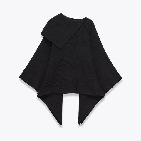Damen Asymmetrischer Hoher Ausschnitt Rippenstrick Umhang Pullover Einfarbig Lockerer Poncho Pullover Kurzer Wickelschal Chic Top