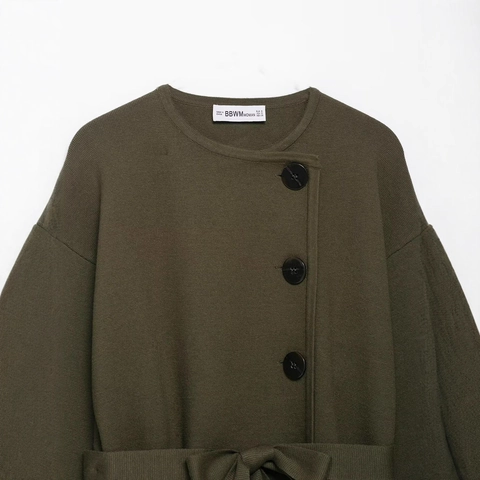 Women Casual Solid Color Knitted Cardigan Coat Round Neck Single Breasted Jacket With Belt Long Sleeve Autumn Outerwear