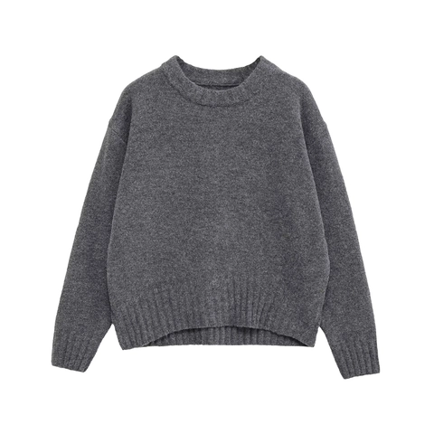 Damen Casual Rundhals Langarm Strickpullover Locker Einfarbig Polyester Rippbündchen Fashion Streetwear Pullover Top