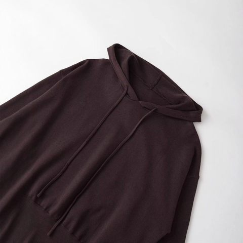Women's Casual Knit Hoodie Solid Color Long Sleeve Drawstring Hooded Sweatshirt Ribbed Trim Loose Pullover Top
