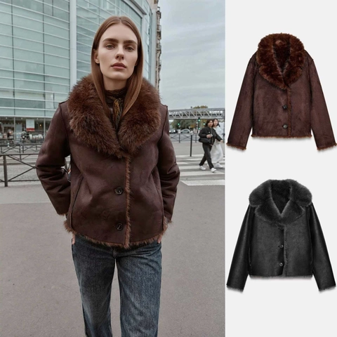Damen Luxus Kunstpelz Jacke Warmer Wintermantel Mit Revers Langarm Casual Outerwear Weicher Plüsch Streetwear Cardigan