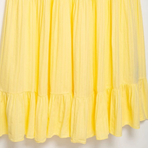 Women Elegant Yellow Spaghetti Strap Tiered Maxi Dress Summer Vacation Sleeveless Ruffle A-Line Textured Solid Long Dress