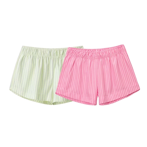 Damen Casual Hohe Taille Gestreifte Popeline Shorts Sommer Locker Gerade Bein Lounge Schlafanzughose Für Zuhause