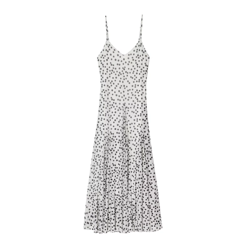 Elegante Vestito Lungo da Donna a Pois Scollo a V Spalline Sottili in Maglia a Pieghe Vacanza Estiva Casual Maxi Dress