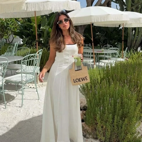 Women Contrast Binding Midi Dress Elegant A-Line Sleeveless Cami Sundress Summer Vacation Minimalist Polyester Blend Casual Dress