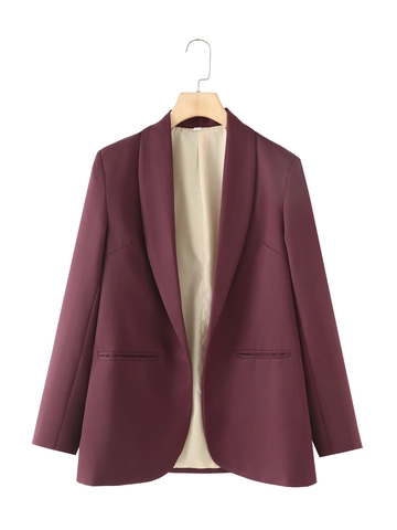 Women Shawl Collar Long Sleeve Open Front Blazer Jacket Elegant Office Lady Slim Fit Patchwork Top Suit Coat Outwear