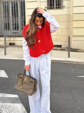 Dames Casual Grofgebreid Vest V-hals Knoppen Mouwloos Cardigan Effen Kleur Streetwear Gebreide Top