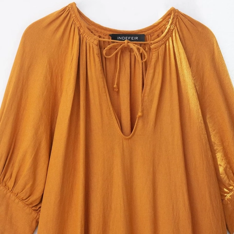 Elegant Women Cotton Linen Blend Maxi Kaftan Dress V Neck Drawstring Half Sleeve Side Split Loose Solid Long Dress