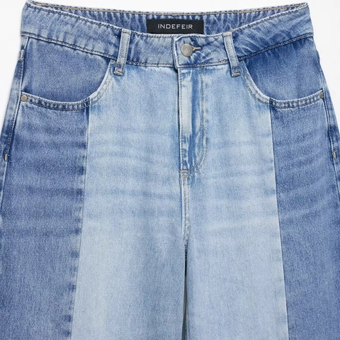 Damen High Waist Patchwork Jeans Weites Bein Vintage Blau Color Block Gerade Denim Hose Mit Offener Saum Lässige Hosen
