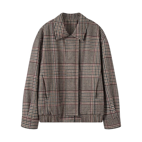 Giacca Bomber Donna Vintage Pied De Poule a Quadri Comoda Imbottita Trapuntata Cappotto Con Revers Manica Lunga Orlo a Costine Capispalla Autunno Inverno