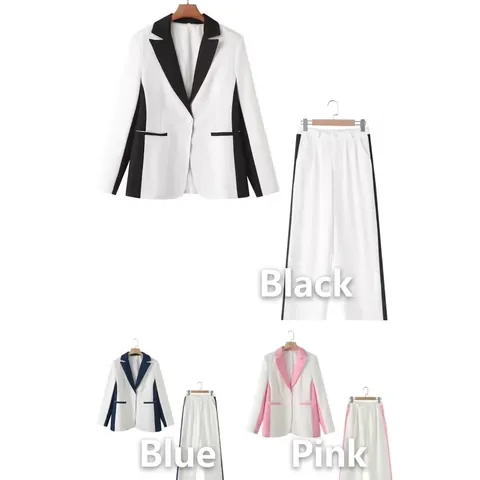 Ensemble de Costume Professionnel pour Femmes Bloc de Couleur Blazer Élégant et Pantalon Jambe Droite Deux Pièces Bureau