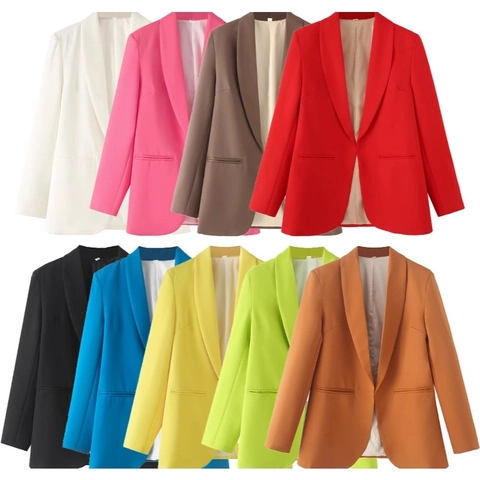 Giacca Blazer da Donna con Collo a Scialle Aperta Davanti Manica Lunga Tinta Unita Cappotto da Ufficio Casual Slim Fit