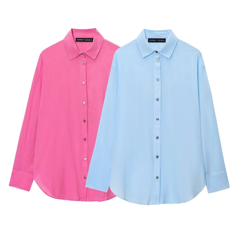 Dames Elegante Lange Mouwen Overhemd Met Knopen Geplooid Effen Kleur Blouse Casual Kantoor Woon-werkverkeer Polokraag Top