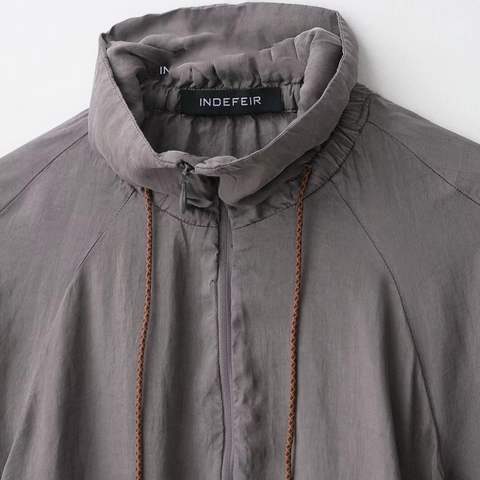 Women's Casual Lightweight Pilot Jacket Stand Collar Zip Up Windbreaker With Drawstring Loose Fit Grey Outerwear Coat