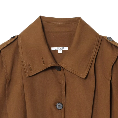 Chaqueta de Mujer Marrón Estilo Commuter Color Sólido Manga Larga Abrigo Sencillo de Pecho Con Espalda Plisada Y Charreteras