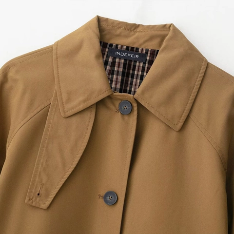 Gabardina Caqui Oversize para Mujer Cortavientos de Longitud Media Con Cuello de Solapa y Forro de Cuadros Ropa de Abrigo Elegante