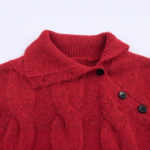 Maglione da Donna Casual Largo a Trecce Con Bottone Asimmetrico Orlo Usurato Maglia a Maniche Lunghe Top in Misto Morbido