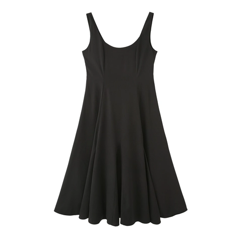 Femmes Élégant Noir Sans Manches Col Carré Midi Robe Couleur Unie Trapèze Été Fête Casual Mode Robe Pour Dame