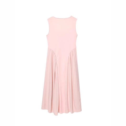 Vestido Maxi de Punto para Mujer Elegante sin Mangas Cuello Cuadrado Casual Fruncido Lateral Color Sólido Plisado Largo Verano
