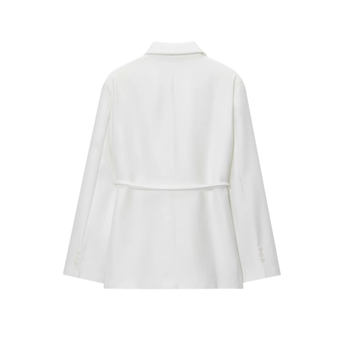 Giacca Blazer da Donna Casual in Misto Lino Bianca Manica Lunga Revers Con Cintura Streetwear Sexy Moda Abito Cappotto per Ufficio