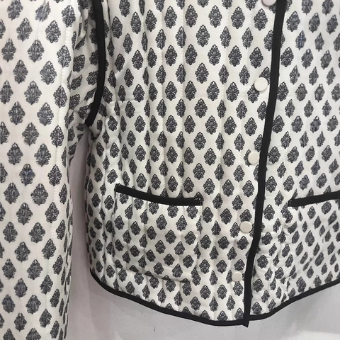 Chaqueta Acolchada con Estampado Floral Vintage para Mujer Ribete en Contraste Abrigo Acolchado Corto Casual Cuello Redondo Manga Larga