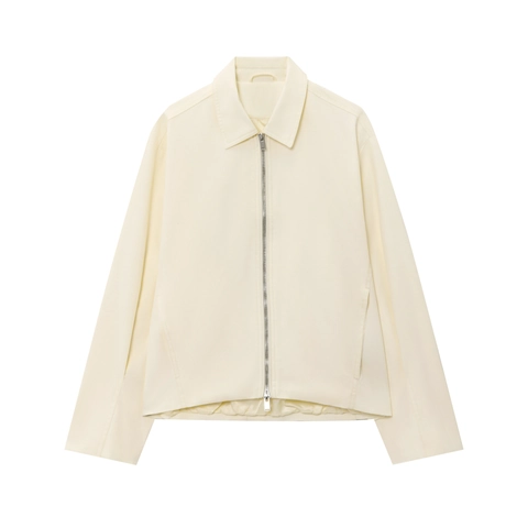 Women Elegant Solid Color Bomber Jacket Polyester Lapel Long Sleeve Zip Up Short Coat Minimalist Casual Spring Outerwear