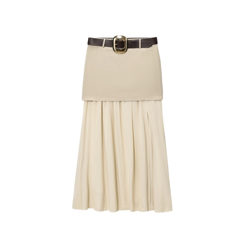 Damen Midi Plissee Rock Mit Gürtel Hoher Schlitz Gespleißtes Design Elegant Lässig Beige Midi Rock Für Büro Dating