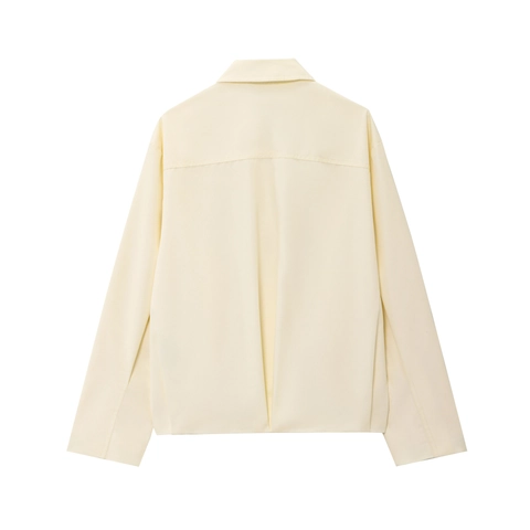 Women Elegant Solid Color Bomber Jacket Polyester Lapel Long Sleeve Zip Up Short Coat Minimalist Casual Spring Outerwear