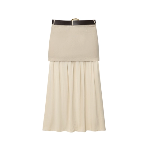 Damen Midi Plissee Rock Mit Gürtel Hoher Schlitz Gespleißtes Design Elegant Lässig Beige Midi Rock Für Büro Dating