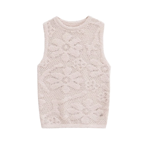 Damen Casual Strickoberteil Ärmellos Elegant Blumenstruktur Rundhals Polyester Baumwolle Mischung Locker Pullover