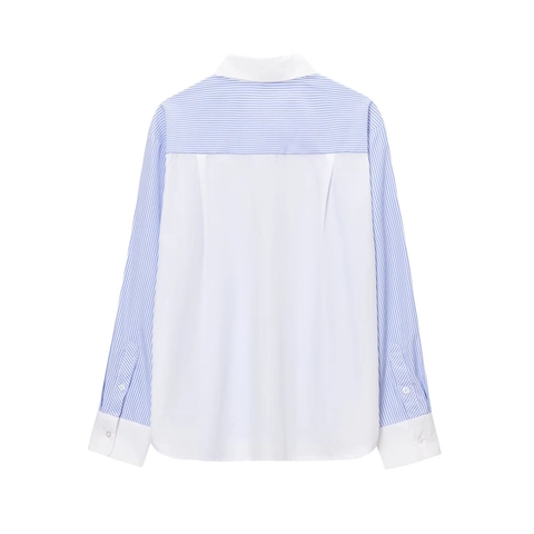 Women's Striped Long Sleeve Shirt Color Block Contrast Collar Button Down Blouse Commuter Tops