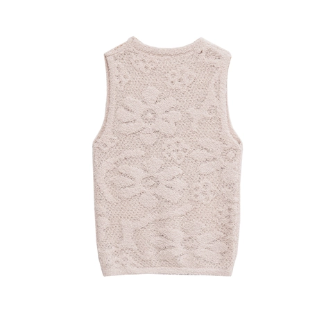 Damen Casual Strickoberteil Ärmellos Elegant Blumenstruktur Rundhals Polyester Baumwolle Mischung Locker Pullover