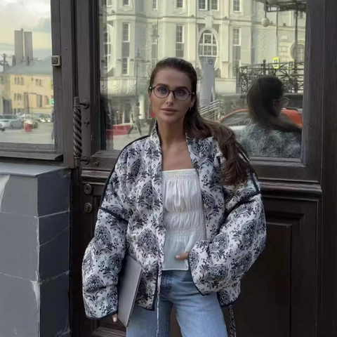 Dames Vintage Barok Bloemen Gevoerde Jas Lange Mouw V-Hals Zijstrik Wikkeljas Contrasterende Bies Losse Bovenkleding Voor Vrouwen