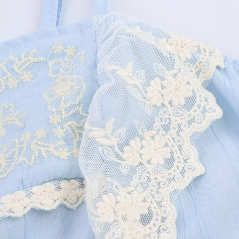 Damen Hellblau Spitze Stickerei Trägertop Casual Blumen Spaghettiträger Ärmelloses Strukturiertes Sommer Top