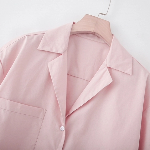Dames Casual Roze Effen Kleur Polyester Overhemd Top Wijde Pijpen Broek Onderkant Eenvoudig Elegant Loungewear Los Outfit