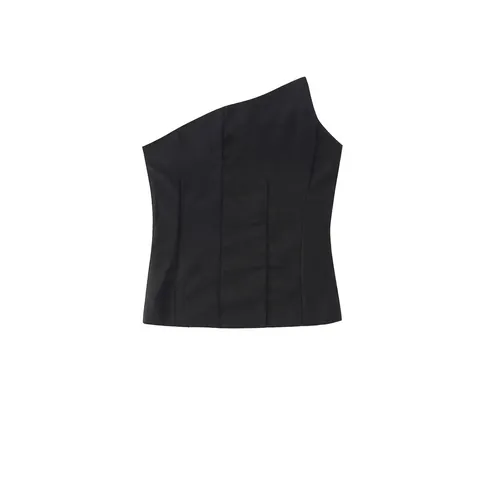 Top a Tubo Monospalla Asimmetrico Sexy da Donna Senza Maniche Aderente Nero Camisole Estiva Minimalista Schiena Scoperta